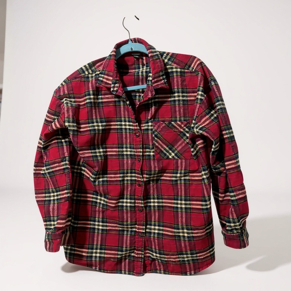 Wild Fable Women Plaid Flannel Shirt Red Black Long Sleeve Button Up Top XL‎